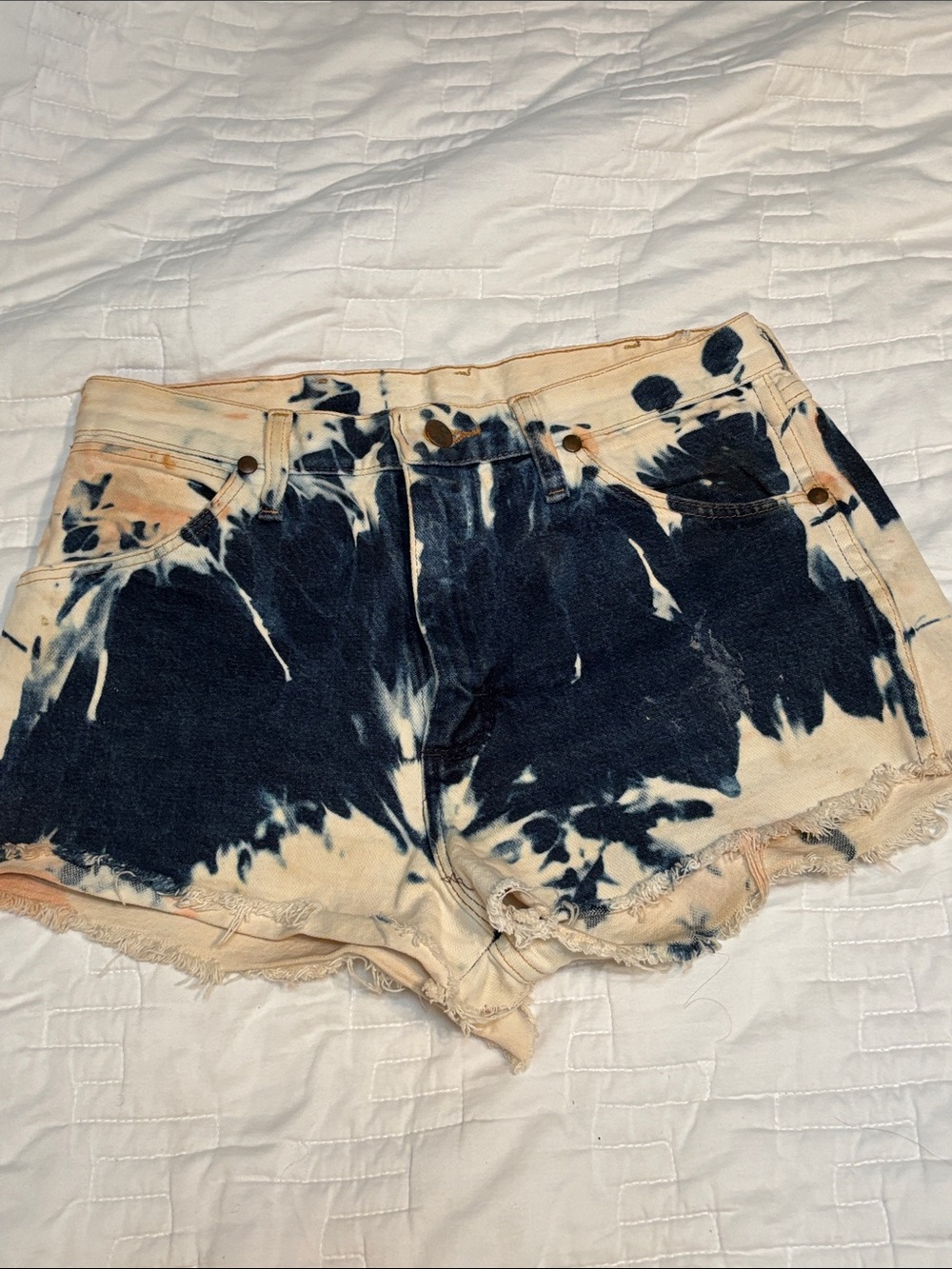Wrangler Tie-Dye Denim Cutoff Shorts - Navy and Cream